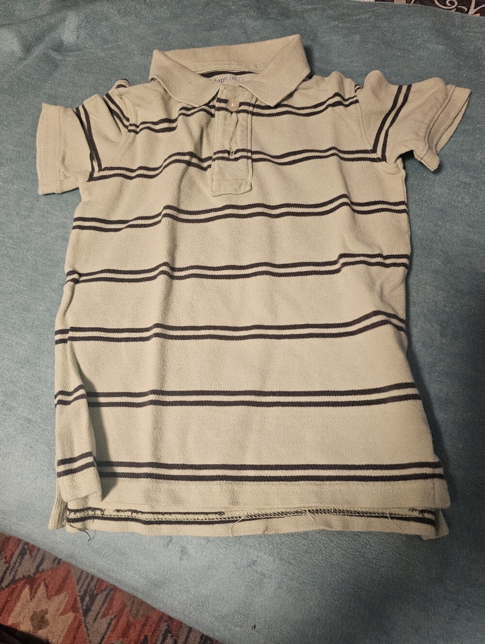 Boys GAP Sage Green & Cream Striped Polo Shirt Sz Xs